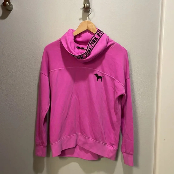 Victoria Secrets Pink Woman’s Hot Pink Sweatshirt With A Mock Turtleneck - Picture 2 of 9